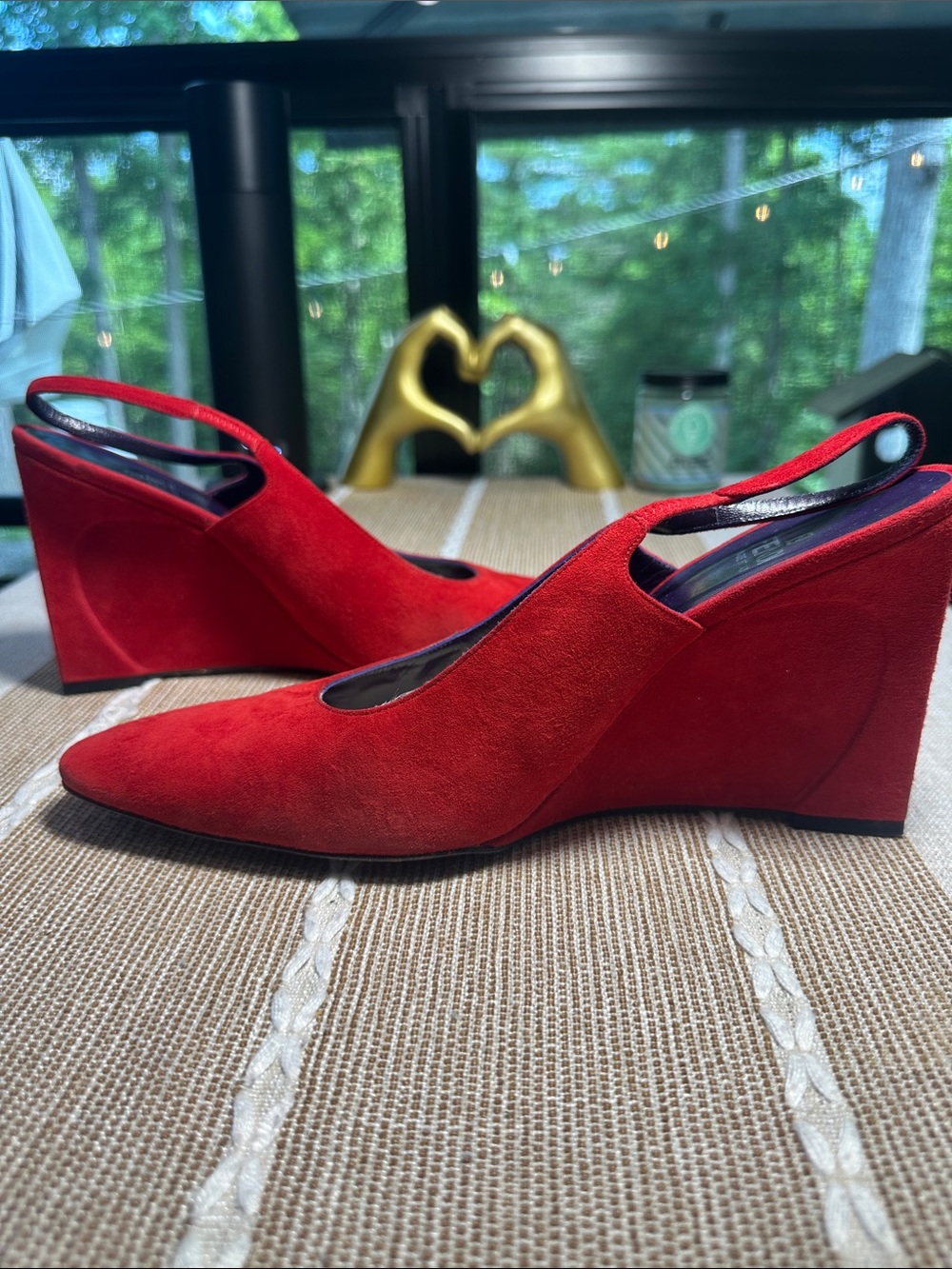 Fendi Red Suede Slingback Heels - Picture 9 of 12